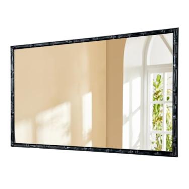 Imagem de CULER Espelho de parede de madeira preta para banheiro, retangular rústico 51 x 76 cm espelhos de casa de fazenda com moldura de madeira de design de bambu para sala de estar, quarto, entrada