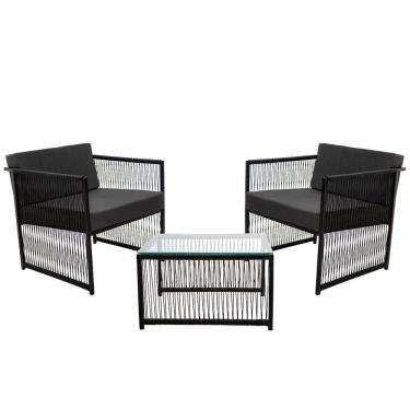 Imagem de 2 Poltronas E Mesa De Centro Santiago Fio Fibra Sintética Ferro - Estofado