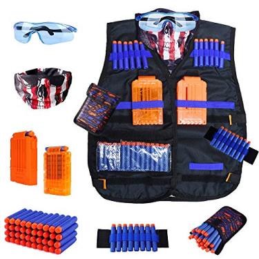 Imagem de Kids Tactical Vest Kit for Nerf Guns N-Strike Elite Series with 40 Bullets Refill Darts, 2 Reload Clips, Dart Pouch, Tactical Masks, Hand Wrist Band and Protective Glasses Nerf Vest for Boys