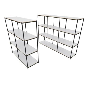 Imagem de Praleira De Aço Reforçada Mini Porta Pallet 200x60x90 Estante Estoque Bandeja Branca Módulos Conjugados 2 + 3