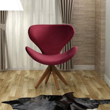 Imagem de Poltrona Isis Cadeira Giratória Pé De Madeira Decoração, Sala, Escritório, Recepção Bordô