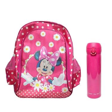 Imagem de Kit Mochila Escolar Infantil Minnie 14 E Garrafa De água Térmica Pink Vibes 340ml Rosa - Abcd