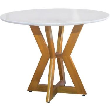 Imagem de Mesa de Jantar Redonda Ibiza Off White com Pés em Madeira 1,00 M - Art
