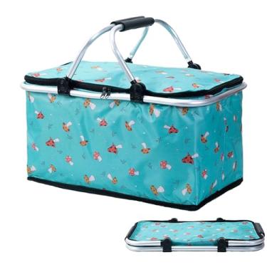 Imagem de Cesta De Piquenique Térmica | Porta-Comidas | Cooler Portátil Isolante Dobrável À Prova De Água Para Armazenar Vinho Em Acampamentos Viagens Ao Ar Livre E Praia