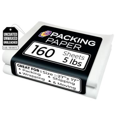 Imagem de Pacote econômico branco de papel de embalagem a granel | Papel de jornal | 160 folhas | 68,5 cm x 43,2 cm | 2,3 kg | Folhas de papel de embrulho para mudança - Deve ter em seus suprimentos de mudança