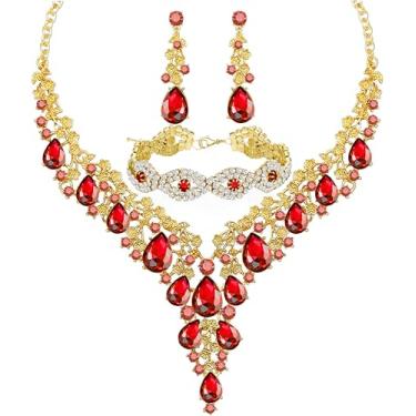 Imagem de Paxuan Conjuntos de joias de strass de cristal austríaco para noivas de casamento, brincos, brincos, conjuntos de pulseiras para festa de casamento, Cristal, Cristal