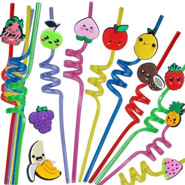 Imagem de 24 canudos de plástico reutilizáveis de frutas a granel, canudos de bebida, aniversário, verão, atividade. Hoilday Student Show Party Supply Favors