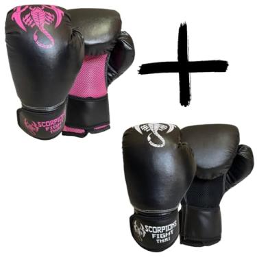 Imagem de Kit Duas Luvas De Boxe Muay Thai, Kickboxing Treino Sparring (Rosa/Branco, 14oz)