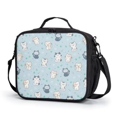 Imagem de Kwlegh Lancheira infantil fofa de gato azul para meninos e meninas, lancheira com isolamento kawaii, lancheira térmica reutilizável, à prova de vazamento, bolsa térmica para escola, escritório