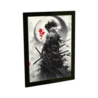 Imagem de Quadro Decorativo Samurai Anime Lua Kanji Ilustração Decoração Poster Quarto Sala