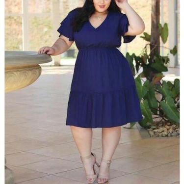 Imagem de Vestido feminino midi decote v manga curta dois babados viscolinho - F