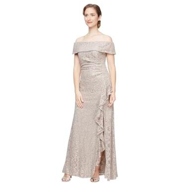 Imagem de Alex Evenings Vestido feminino longo com ombro de fora, evento formal, vestido para mãe da noiva, Renda polida, 50
