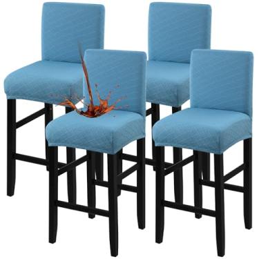 Imagem de Fuloon Capas de banco de bar à prova d'água, 4 peças, capa elástica para cadeira alta de pub com encosto para cadeira de balcão, removível, lavável (azul lago, 4 peças)