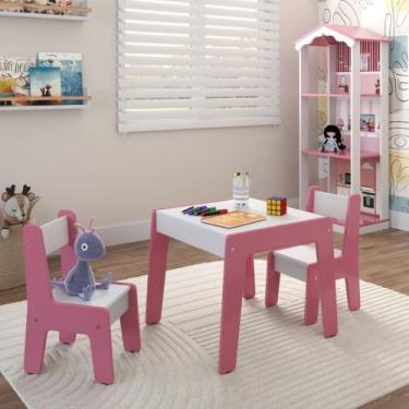 Imagem de Conjunto de Mesa com 2 Cadeiras Goiania Branco/Rosa - CASA H