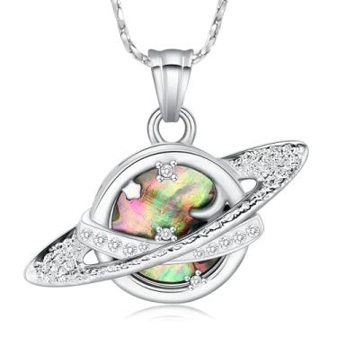 Imagem de Imrsanl Colar de urna de Saturno para mulheres e homens, joia de cremação de aço inoxidável para cinzas, lua, estrela, planeta, pingente memorial, presente de aniversário, Aço inoxidável, Sem Pedra