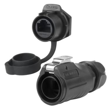Imagem de CNLINKO Conjunto de conectores à prova d'água LP-20 RJ45, conector Ethernet CAT6 8P8C, conector de porta dupla, receptáculos de montagem em painel, conector IP68 à prova d'água (conjunto de orifício