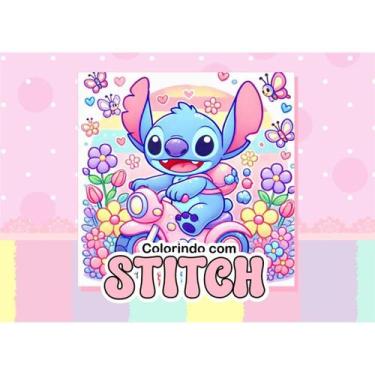 Imagem de Livro de Colorir Stitch Infantil 50 Folhas 120g Capa Dura com Acetato 