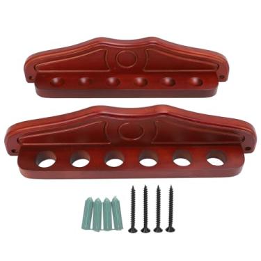 Imagem de Wall Mounted Pool Stick Rack 6 Buraco Madeira Wall Mount Pool Cue Titular para sala de jogos Club Wine Red