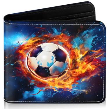 Imagem de ZHIMEBYE Carteira infantil para meninos de 8 a 10 anos, 9 a 12 anos, 11 a 15 anos, bloqueio de RFID, bolso para moedas, para adolescentes, jovens, presentes de aniversário e Natal, Futebol-Blue Fire,