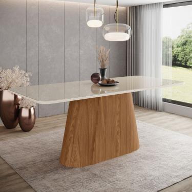 Imagem de Mesa Olivia para 8 lugares Tampo 200cm com vidro Canto arredondado
