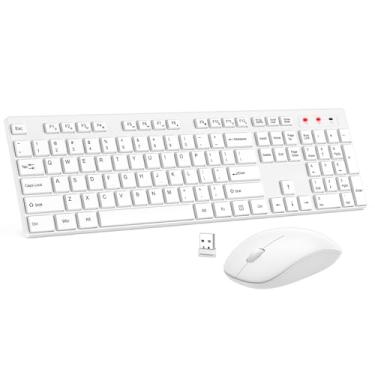 Imagem de Combo de teclado e mouse sem fio, mouse EDJO silencioso para teclado USB sem fio, sem fio, 2,4 GHz, bateria de longa duração, para computador, laptop, PC, Chromebook, Windows (branco, 1 pacote)