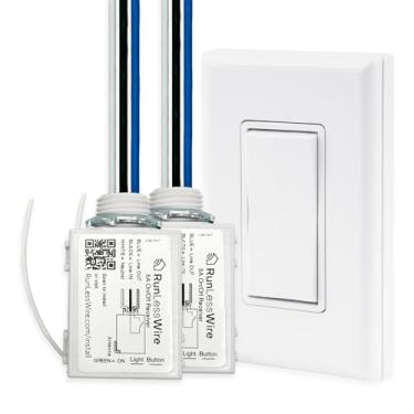 Imagem de RunLessWire Kit de iluminação sem fio 2 arandelas receptores - 2 receptores, 1 interruptor de luz - branco
