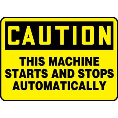 Imagem de Accuform Placa de segurança de plástico MEQM721VP, "Caution This Machine Starts and Stops Automatically", 25,4 cm de comprimento x 35,56 cm de largura x 0,1 cm de espessura, preto em amarelo