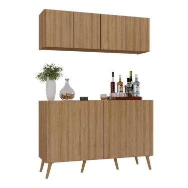 Imagem de Kit Bar Armário Aéreo E Aparador 4 Portas Retrô Multimóveis Mp1086 Rustic/natural Rustic/natural