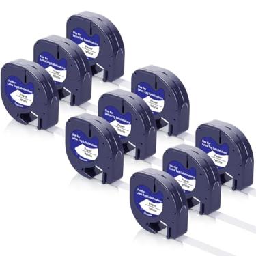 Imagem de Msudoku 91330 10697 refil de fita para etiqueta, pacote com 9, compatível com refis Dymo Letratag 12 mm x 4 m 1/2 x 13 preto em papel branco funciona com Dymo Letra Tag Label Maker LT-100H 100T 110T