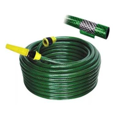 Imagem de Mangueira de Jardim Trançada Reforçada,30 METROS, Verde, com Conector e Esguicho Regulável