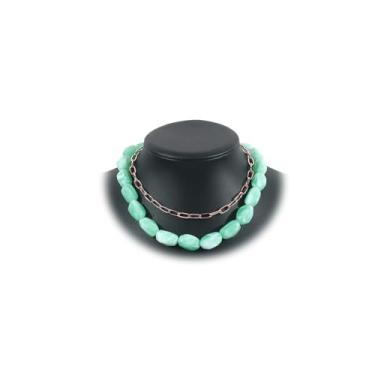 Imagem de Gargantilha feminina com contas de acrílico colorido em camadas, ouro, clipe de papel, corrente empilhável, irregular de resina, conjunto de colar empilhável, multicamadas, grosso, pedra acrílica