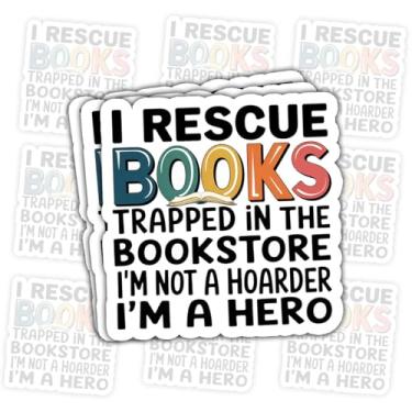 Imagem de Adesivo com 3 peças I Rescue Books Trapped in The Bookstore – Decalque de vinil engraçado à prova d'água para laptop, garrafa de água, copo – presente para amantes de livros, bibliotecários e