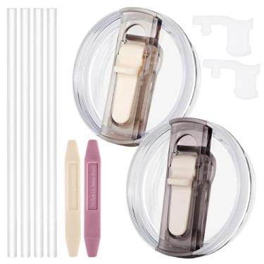 Imagem de Dsnirasy Pacote com 2 tampas à prova de vazamento para Stanley H2.0 Quencher de 1,134 g, substituição sem derramamento de tampas 1,134 g para Stanley ProTour, com bocal removível (creme + cinza)