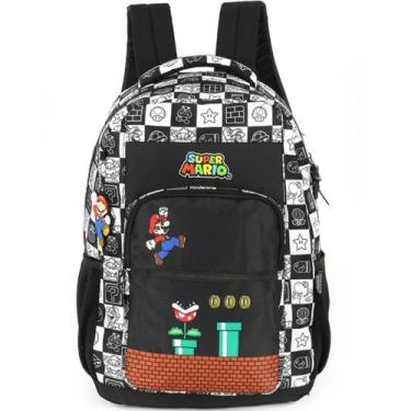 Imagem de Mochila Costas Infantil Menino Super Mario Bros Preto Branco Luxcel