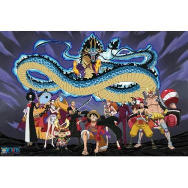 Imagem de BUY ART FOR LESS Pôster artístico oficialmente licenciado One Piece - The Crew vs Kaido - 61 x 91 cm - Impressão decorativa - Papel pôster - Pronto para emoldurar