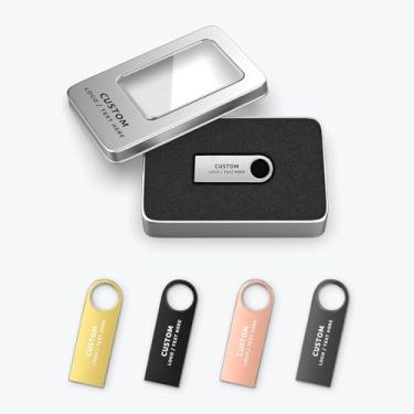 Imagem de Pen drive USB de metal personalizado, pacote com 100 unidades de polegar personalizadas USB 2.0, pen drive, ideal para negócios, educação, corporações, fotografia e estúdios de música (128 GB, com