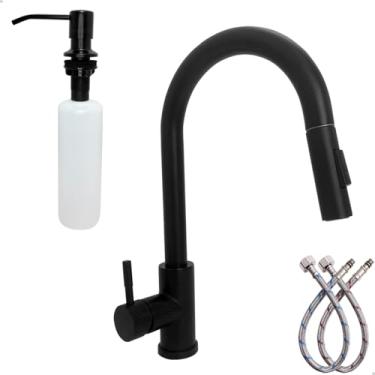 Imagem de Dona D Cor, Torneira Pia Cozinha Preta E Dispenser Dosador Detergente Preto 350ml Kit Cozinha Inox 304 Porta Detergente De Embutir