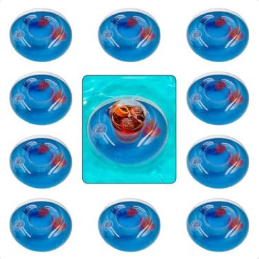 Imagem de Kit 10 Porta Copos Boia Inflavel Piscina Varios Formatos Porta Lata Brinquedos para Piscina (Penas Azul)