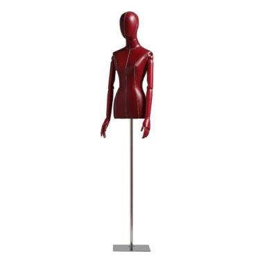 Imagem de Torso de manequim feminino de fibra de vidro PU, cabeça giratória destacável e braço de madeira maciça, suporte para exposição de roupas, manequim(Red)