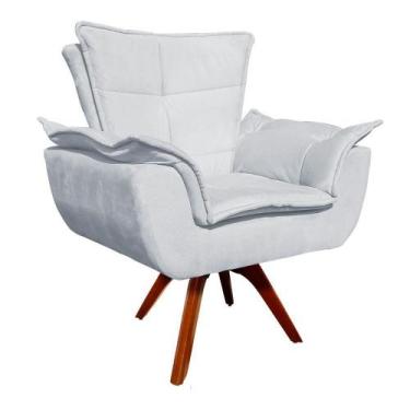 Imagem de Poltrona Decorativa Giratória Gran Opala Base Madeira Suede Cinza - D'