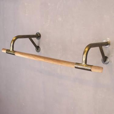 Imagem de Vara de pendurar roupas de parede de madeira industrial, suporte de tubo de ferro para roupas, suporte de roupas, rack de exibição de roupas comerciais (cor: dourado, tamanho: 60 x 29 x 16 cm)