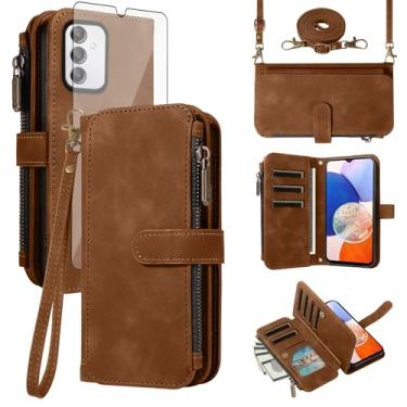 Imagem de Asuwish Capa de celular para Samsung Galaxy A14/M14 5G com zíper carteira celular com protetor de tela de vidro temperado alça transversal para pulso flip compartimento para cartão de crédito A 14 4G