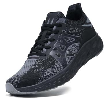 Imagem de Sadmon Tênis de caminhada masculino, sem cadarço, esportivo, moderno, casual, leve, respirável, tricotado, malha, tênis, academia, atlético, Preto, cinza, 37
