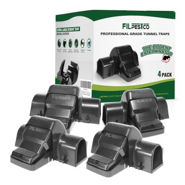 Imagem de Filpestco Conjunto de 4 armadilhas de encaixe de túnel extra grande de nível profissional, ratoeira, armadilha reutilizável, resistente para controle de pragas em ambientes internos e externos