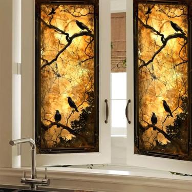 Imagem de HOMETITUTE Halloween Ravens filme de vitral de teia de aranha assustador decorativo para janela adesivo estático de privacidade película de vidro sazonal para sala de estar quarto porta festa
