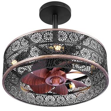 Imagem de REDSTAR Ventoinhas de teto pequenas com luzes, ventilador de teto industrial preto com luz e controle remoto, luz de ventilador de teto de fazenda para sala de estar, quarto, cozinha