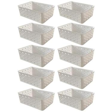 Imagem de Kit 10 Cestos Organizadores Branco Multiuso Médio Empilhável - 123 Org