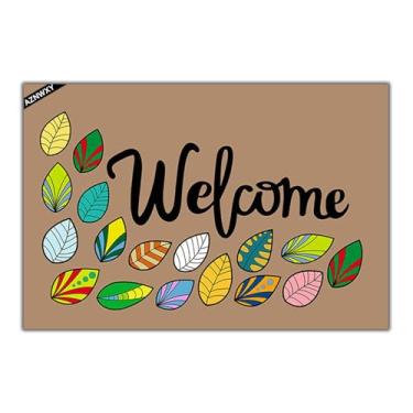 Imagem de AZNWXY Tapete de boas-vindas com folhas florais coloridas para porta da frente tapete rústico de casa de fazenda capacho planta 60 cm x 40 cm