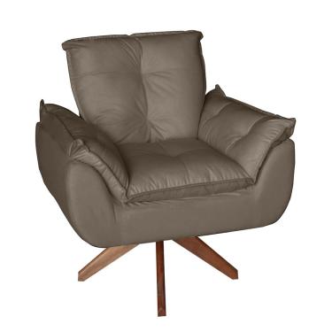Imagem de Poltrona Cadeira Glamour Opala Com Base Giratória 30cm Em Madeira capuccino