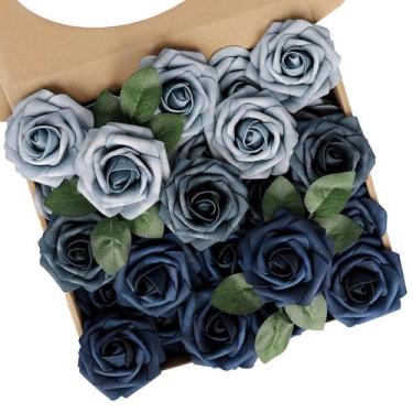 Imagem de Flores artificiais N&T NIETING Fake Roses Dusty Blue x25